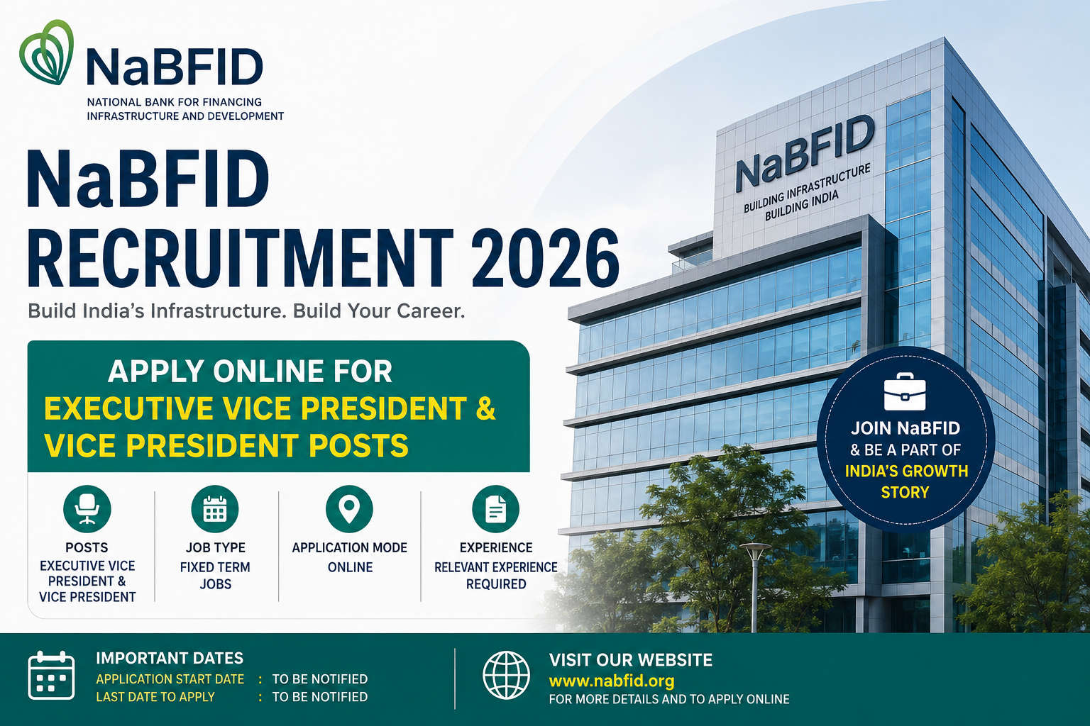 NaBFID Recruitment 2026: Apply Online for Executive Vice President & Vice President Posts | Fixed Term Jobs