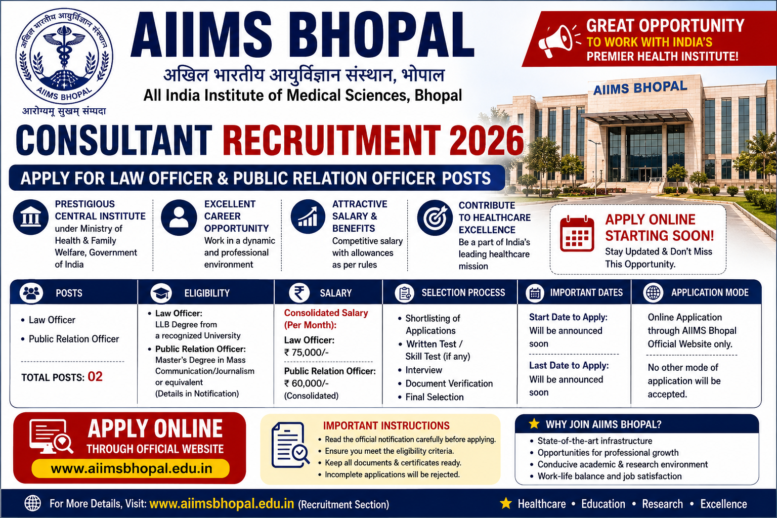 AIIMS Bhopal Consultant Recruitment 2026