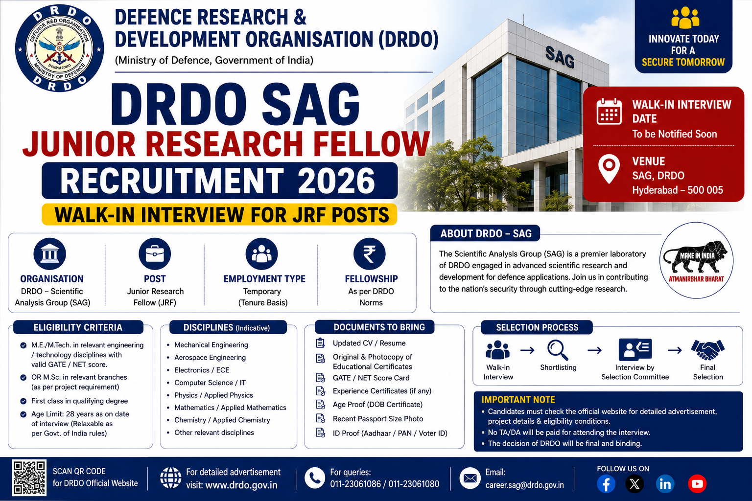 DRDO SAG Junior Research Fellow