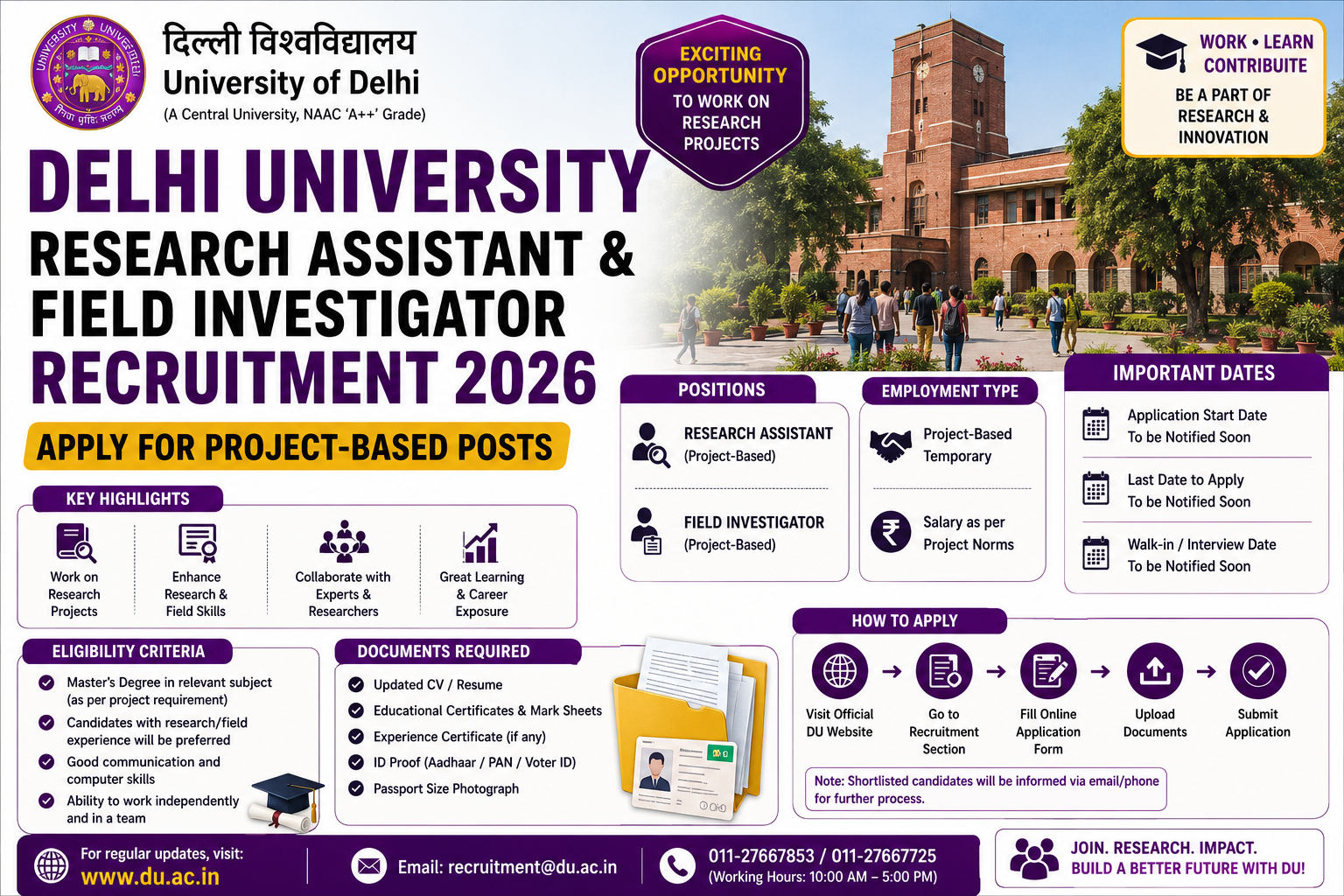 Delhi University Research Assistant Recruitment 2026