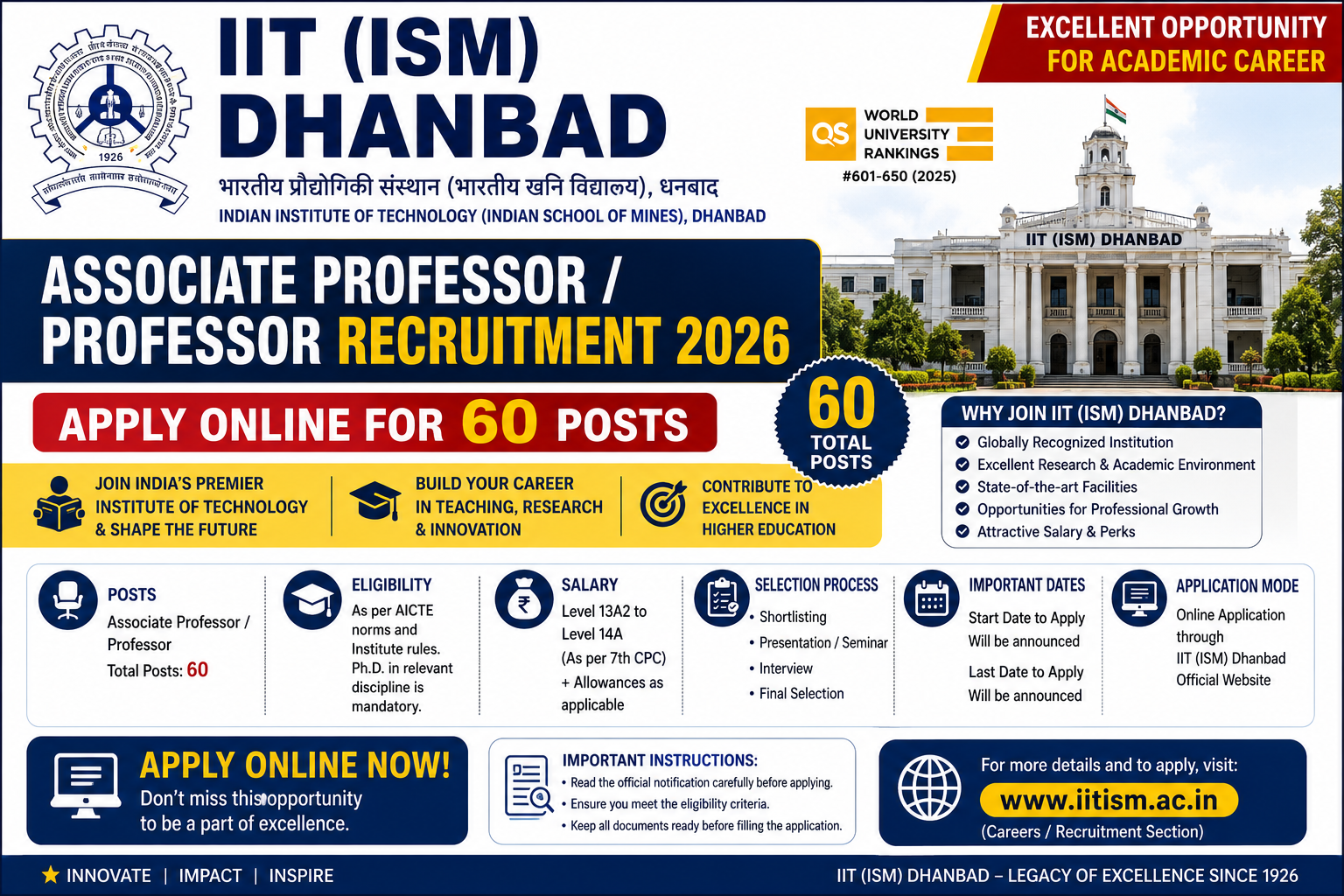 IIT ISM Dhanbad Associate Professor Recruitment 2026