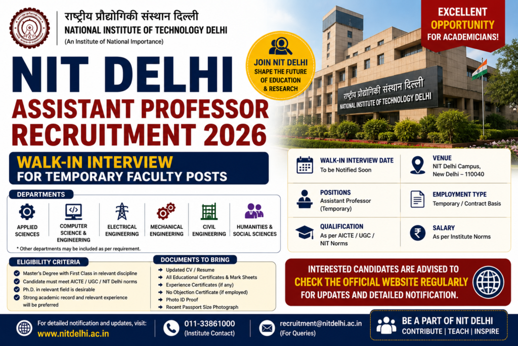 NIT Delhi Assistant Professor Recruitment 2026