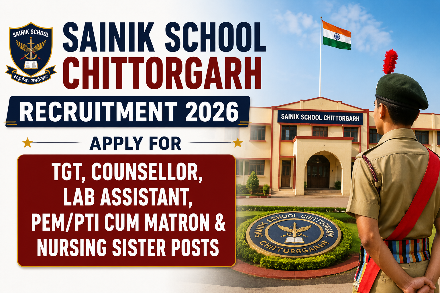 Sainik School Chittorgarh Recruitment 2026 notification for TGT, Counsellor, Lab Assistant and other contractual posts