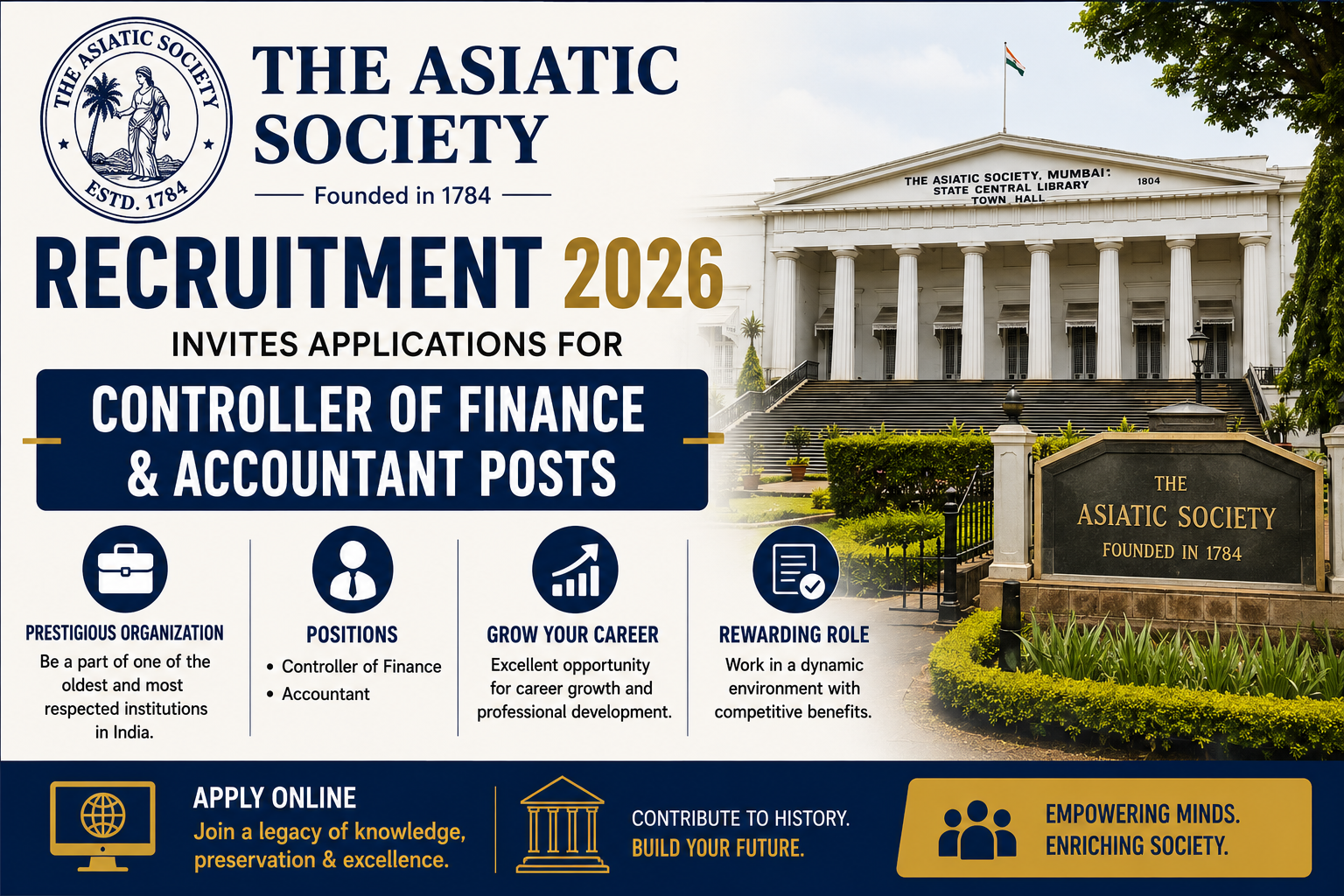 The Asiatic Society Recruitment 2026 notification for Controller of Finance and Accountant posts Image Title