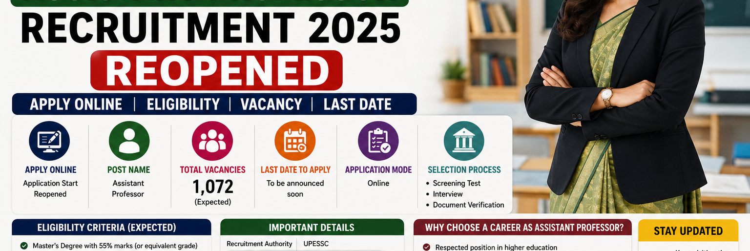 UPESSC Assistant Professor Recruitment 2025 Reopened