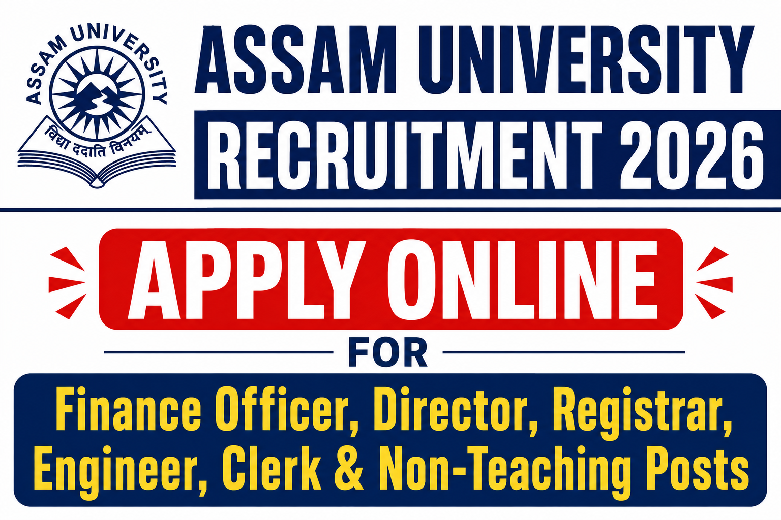 Assam University Recruitment 2026 notification for Finance Officer, Director, Clerk and Non-Teaching posts