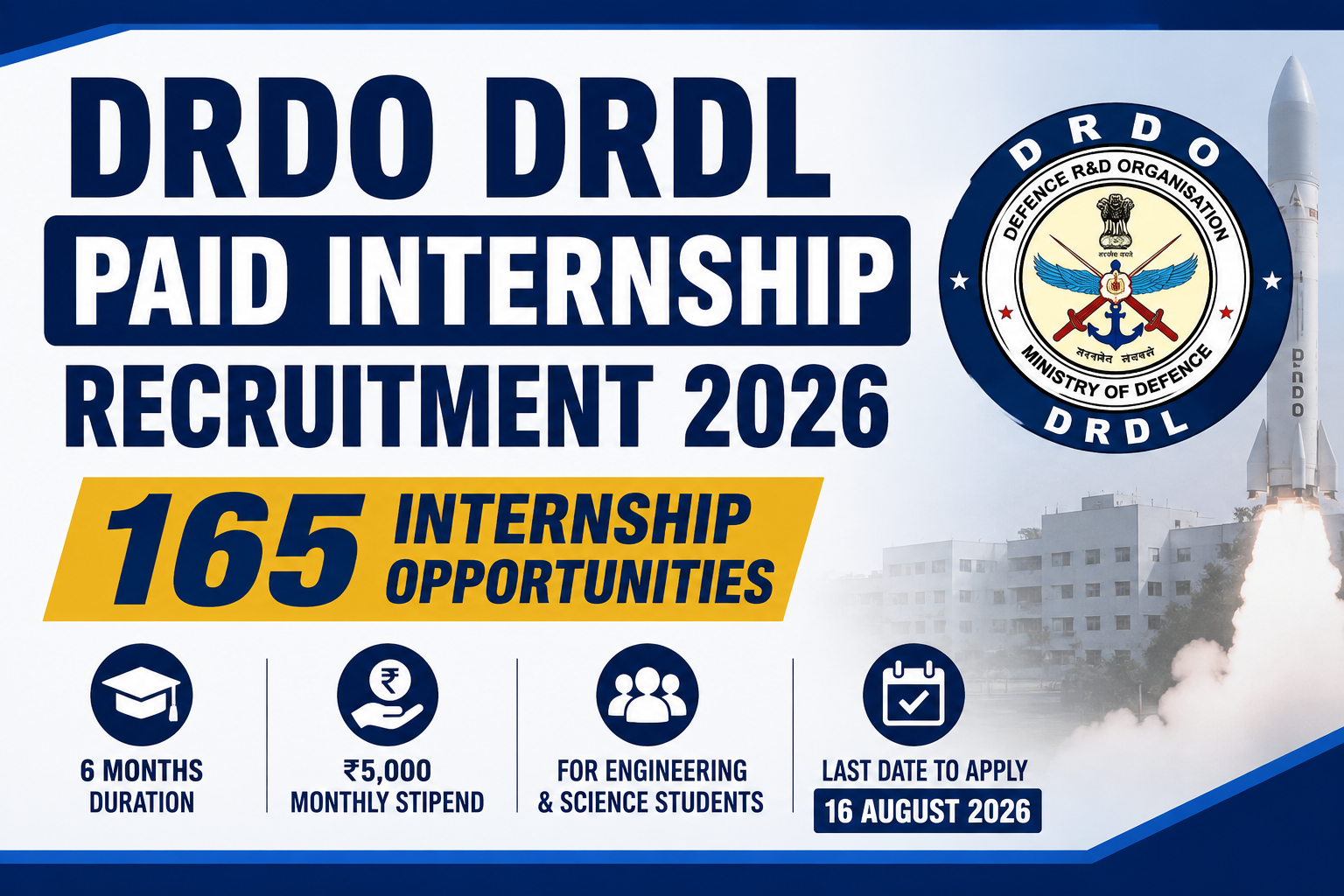 DRDO Internship 2026, DRDO DRDL Internship 2026, D