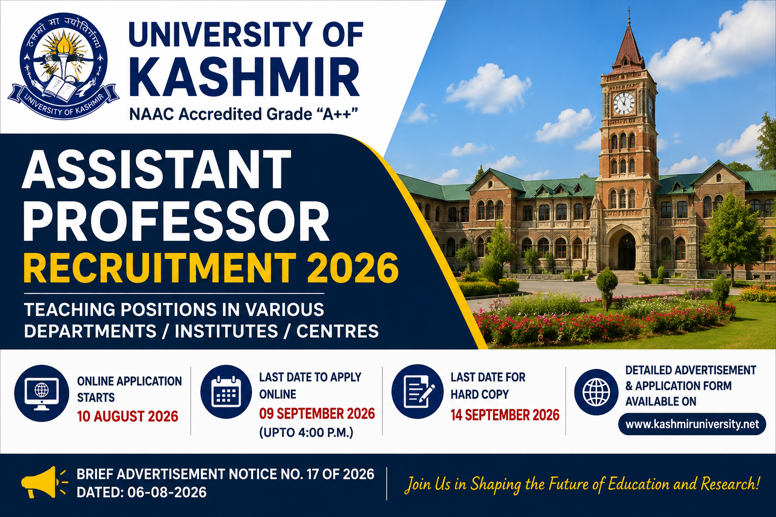University of Kashmir Assistant Professor Recruitment 2026