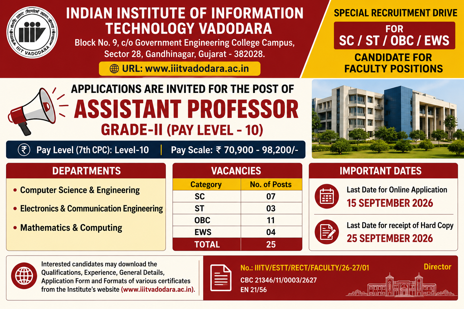 IIIT Vadodara Assistant Professor Recruitment 2026