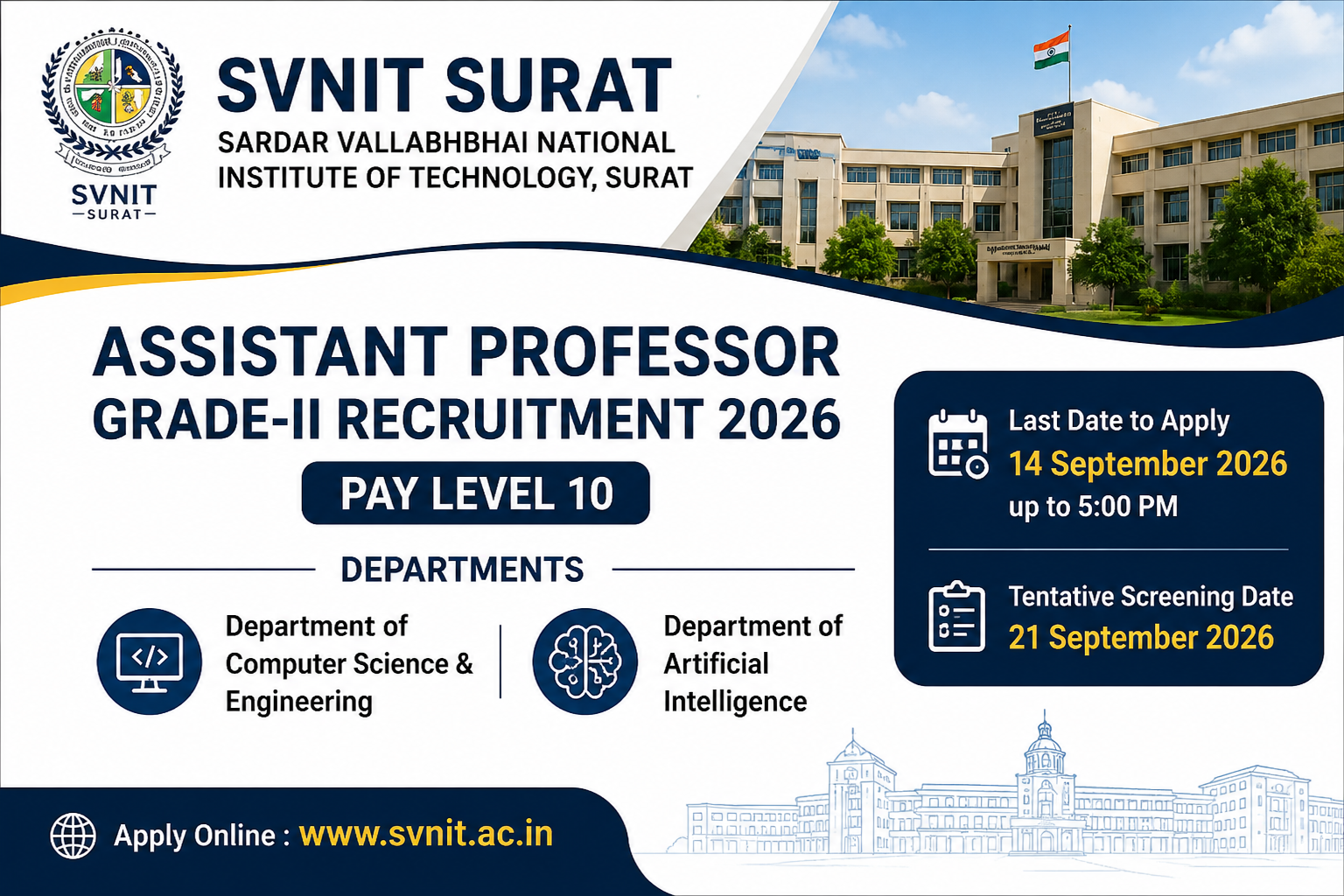 SVNIT Surat Assistant Professor Grade-II Recruitment 2026
