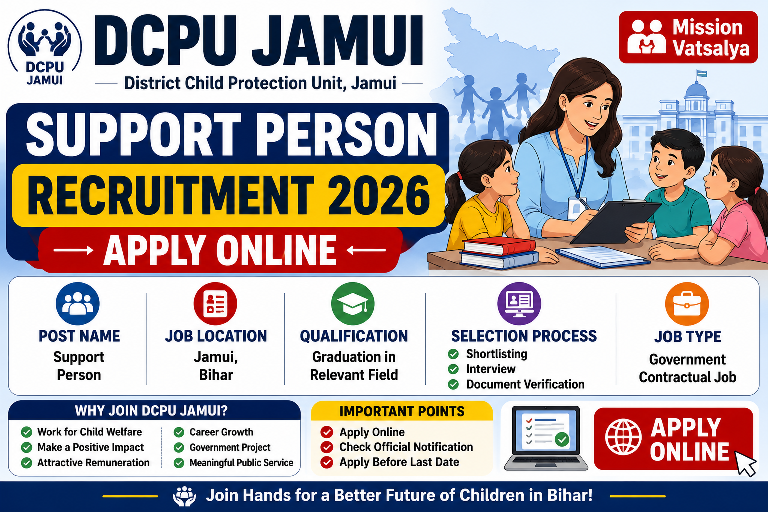 DCPU Jamui Support Person Recruitment 2026