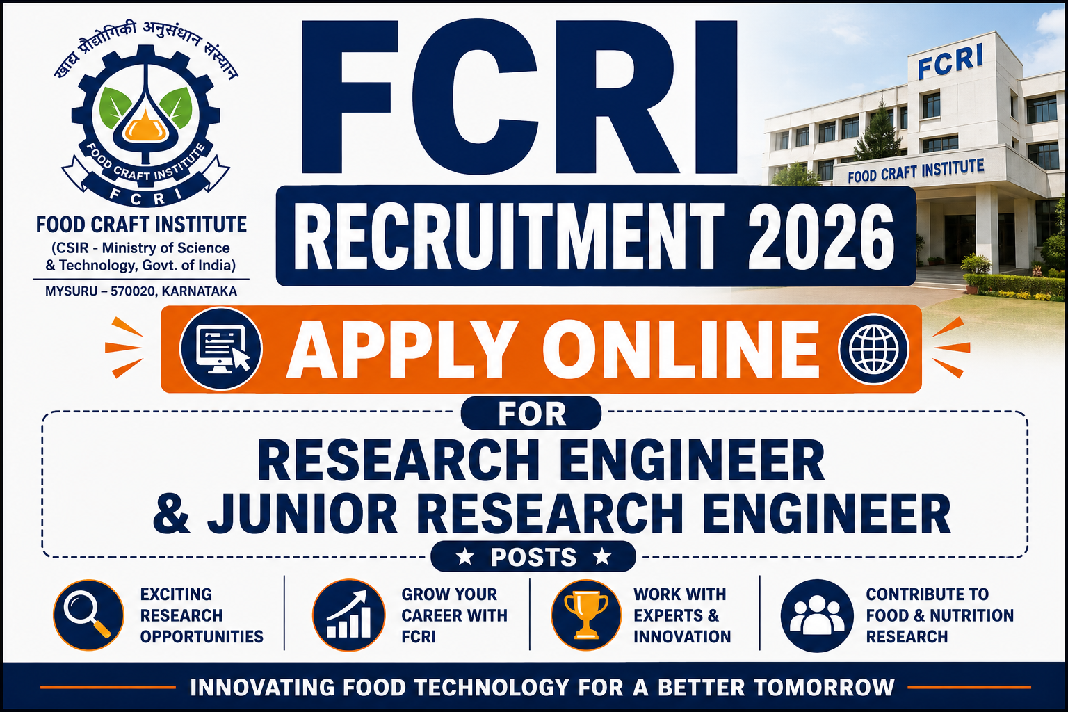 FCRI Recruitment 2026 notification for Research Engineer and Junior Research Engineer posts