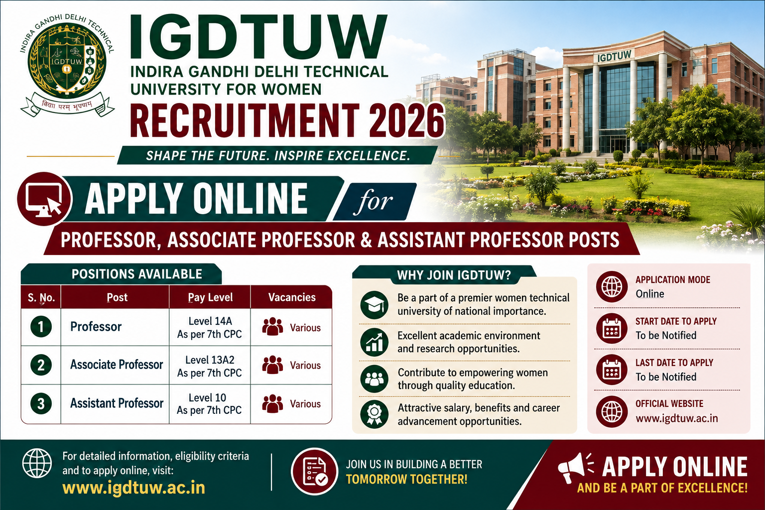 IGDTUW Recruitment 2026