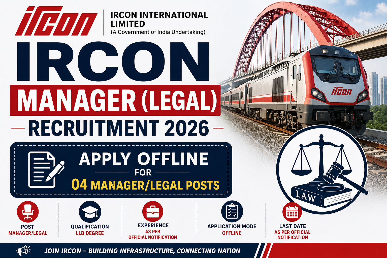 IRCON Manager Legal Recruitment 2026 notification for Manager/Legal posts