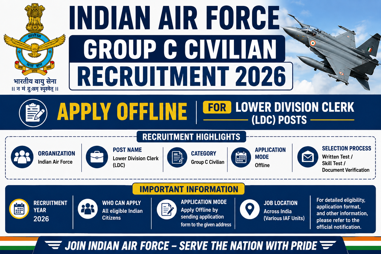 Indian Air Force Group C Civilian Recruitment 2026 notification for Lower Division Clerk posts
