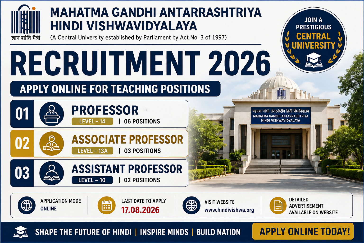 Mahatma Gandhi Antarrashtriya Hindi Vishwavidyalaya Recruitment 2026