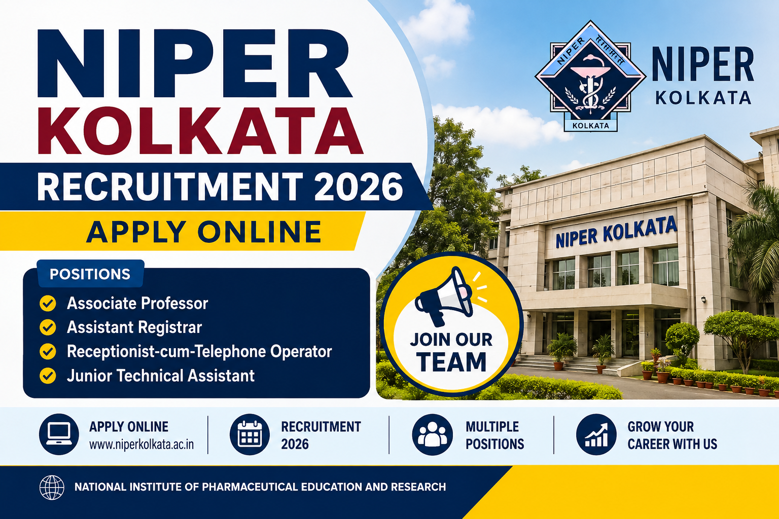 NIPER Kolkata Recruitment 2026 notification for teaching and non-teaching posts