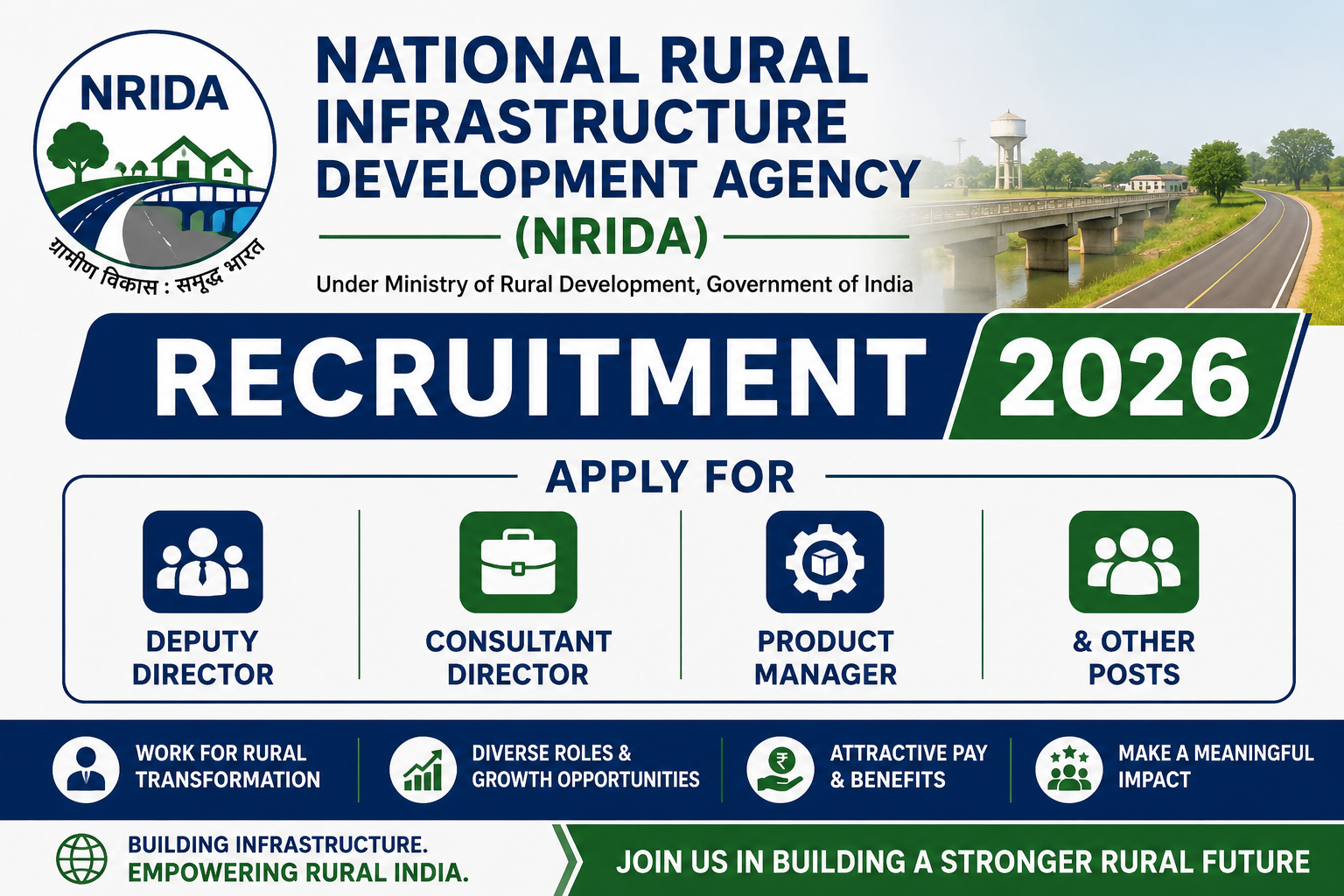 National Rural Infrastructure Development Agency (NRIDA) Recruitment 2026 notification for Deputy Director, Product Manager, Planning & GIS Lead, and Chartered Accountant posts