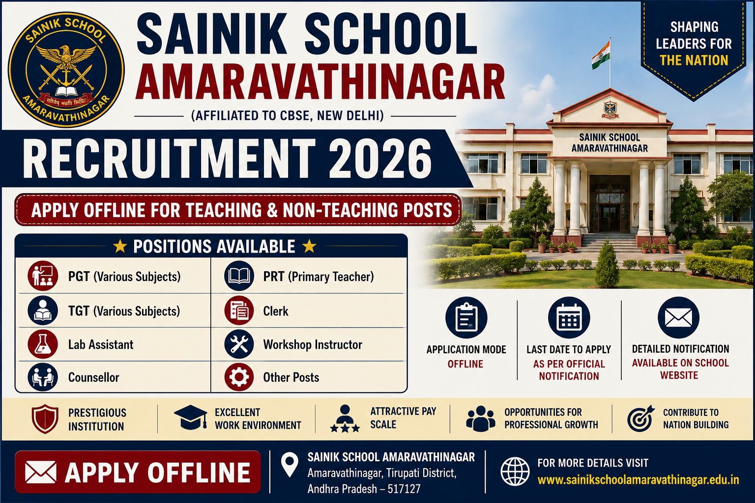Sainik School Amaravathinagar Recruitment 2026