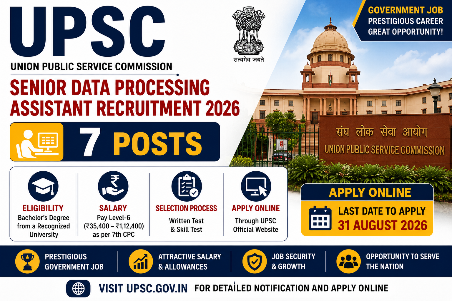UPSC Senior Data Processing Assistant Recruitment 2026