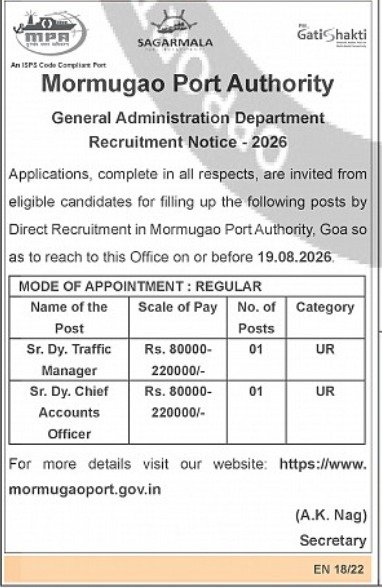 Mormugao Port Authority Recruitment 2026