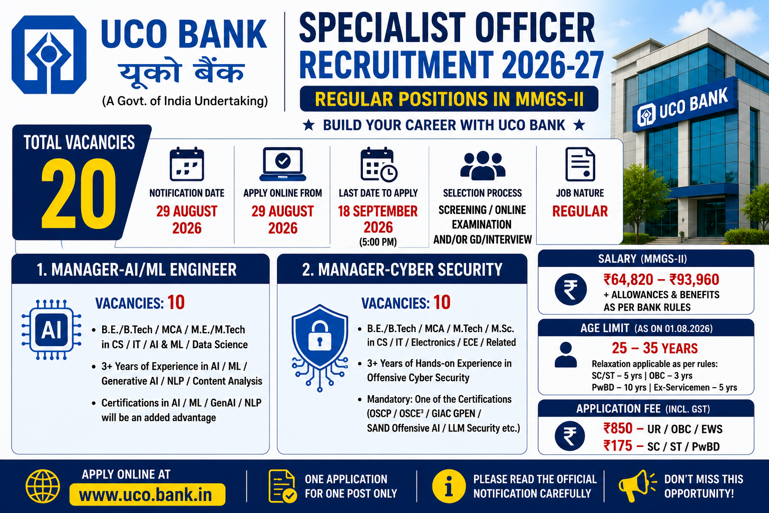 UCO Bank Specialist Officer Recruitment 2026